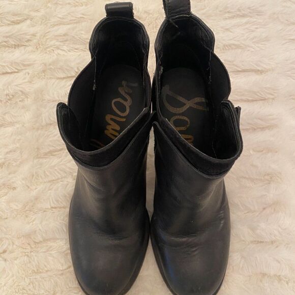 Sam Edelman Kenner Black Leather Chunky Heel Ankle Booties - Size 8 - Picture 6 of 9